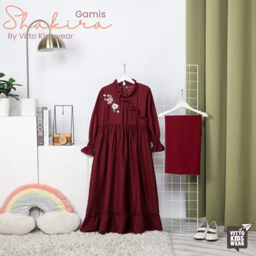 Gamis Shakira Kids Size S Maroon - (Free Stok)