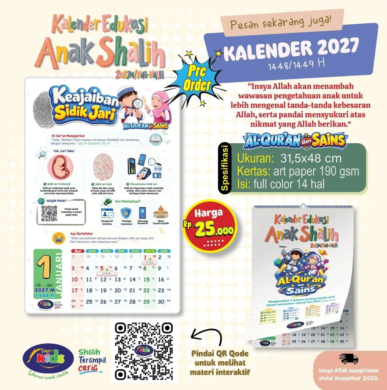 KALENDER EDUKASI ANAK SHALIH 2027M – AL-QUR’AN & SAINS (PO)